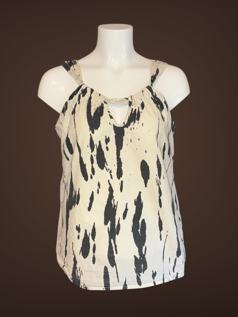 Women's Old Navy Cream & Black Abstract Print Top, Sleeveless, Cotton, Size M